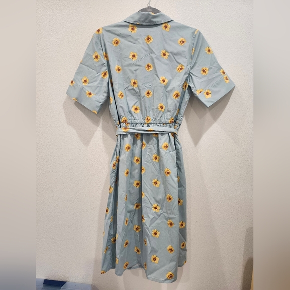 JASON WU BLUE & YELLOW SUNFLOWER SHIRT DRESS W/ COLLAR & TIE SZ MEDIUM PETITE - Picture 5 of 8